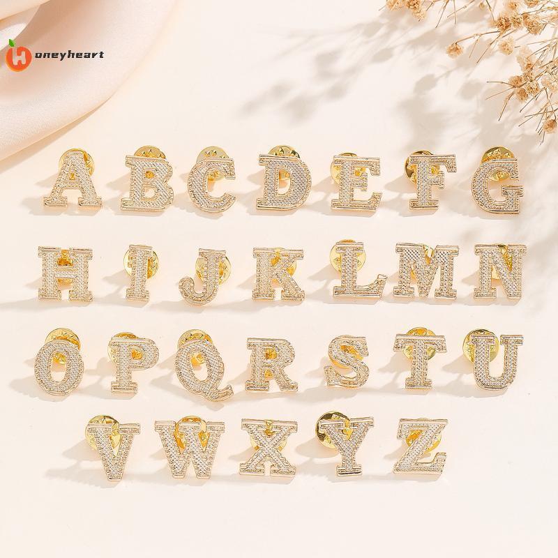 <HoneyHeart> 2PCSใหม่โลหะเริ่มต้นA To Z 26 ตัวอักษรPinเสื้อสูทปกเข็มกลัดPin Badgeแฟชั่นเครื่องประดับ