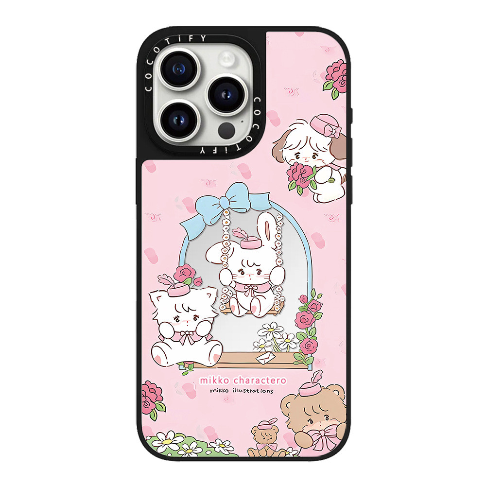 แมวแกว่งดอกไม้สีชมพูเหมาะสําหรับ Phone16ProMax Apple 15Pro น่ารัก 13 โทรศัพท์กันกระแทก14pro1.4