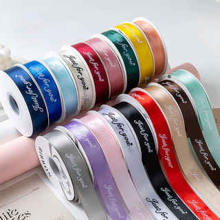 ริบบิ้นผ้าซาติน Just for you ยาว 45 หลา กว้าง 2.5 ซม ริบบิ้นพิมพ์ลาย DIY วันวาเลนไทน์ การห่อของขวัญช่อดอกไม้
