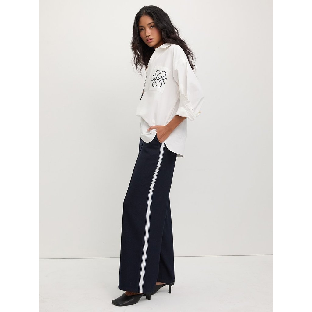 [Pomelo] กางเกงวอร์มขากว้างแต่งขอบข้าง / Stripe Wide Leg Track Pants