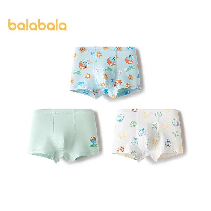 ชุดชั้นในเด็กผู้ชาย Balabala แบบ boxer brief จากฝ้าย สำหรับเด็กใหญ่ สามแพ็ค นุ่มสบาย