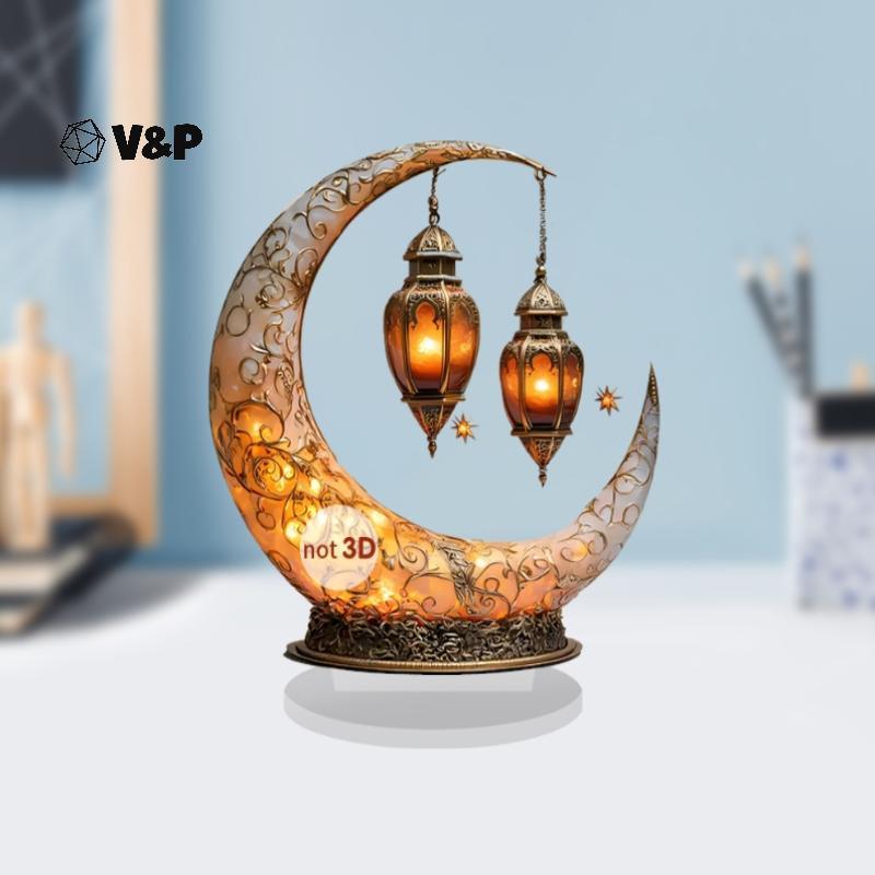 [V&PT] 2D อะคริลิค Crescent เครื่องประดับรอมฎอนเทศกาลตกแต่ง Eid Al-Fitr Mubarak อิสลามตารางป้าย Home