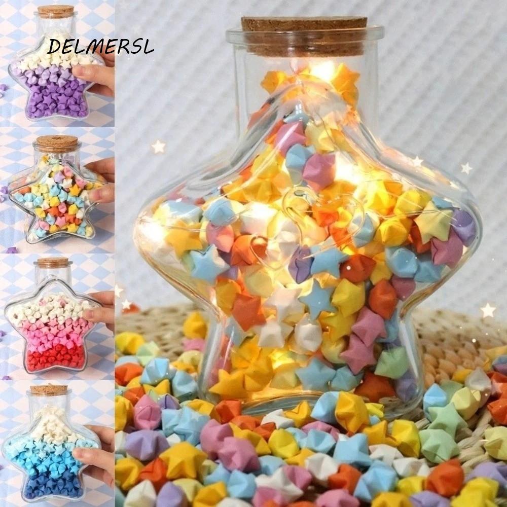 DELMERSL DIY Stars Wishing Bottle, DIY Glass Bottle Origami Stars Paper Strips, Shiny String Lights 