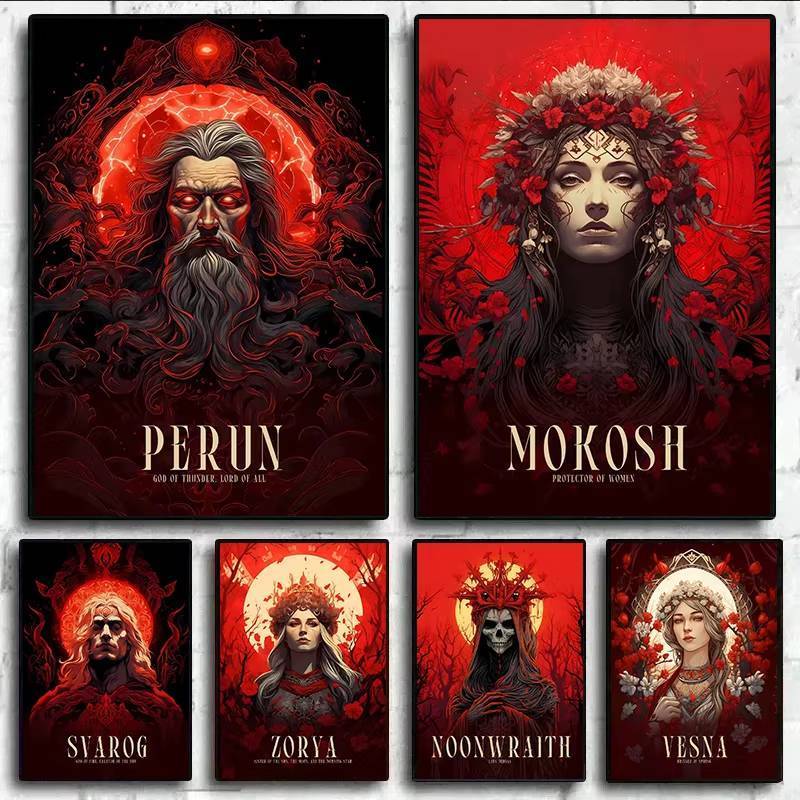 สลาฟ Gods Mythology Art โปสเตอร์ Perun Zorya Svarog ภาพวาดผ้าใบพิมพ์ภาพสําหรับห้องนั่งเล่นตกแต่งบ้าน