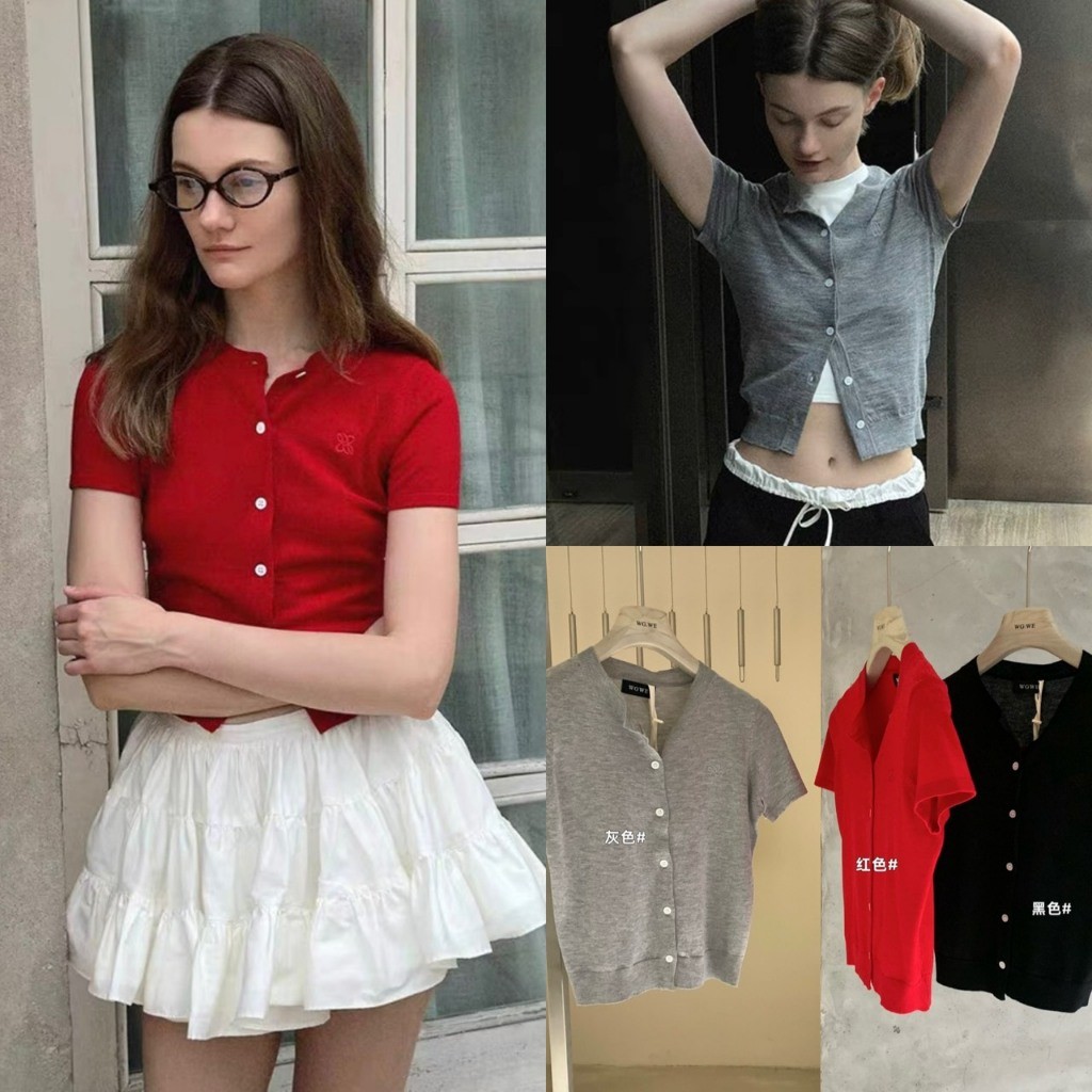 ❤ 🧵 🇰🇷 W8271 เสื้อแขนสั้น แต่งกระดุม  ผ้าไม่หนาไม่บาง  งานสวยเก๋มากๆค่า แฟชั่นเกาหลี TAG WG.WE 🧵🧡