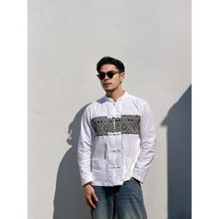 เสื้อผ้าแฟชั่น ผ้าไทย ผ้าฝ้ายฟอกนุ่มสีขาวไม่ตกสี ทรงล้านนาแข…