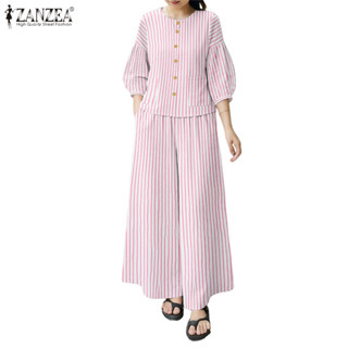 ชุดสองชิ้นสำหรับผู้หญิงสไตล์เกาหลี ลาย3/4แขนเสื้อกับกางเกงขา…