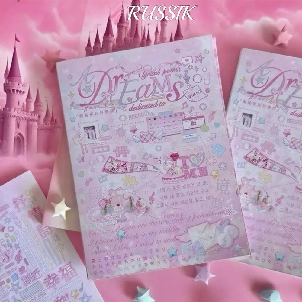 หนังสือสติกเกอร์ รัสซิก, สติกเกอร์ไดอารี่สีชมพู 24 หน้า, สติกเกอร์สมุดภาพการ์ตูนสไตล์ญี่ปุ่น ทําเอง น่ารักอุปกรณ์เครื่องเขียน