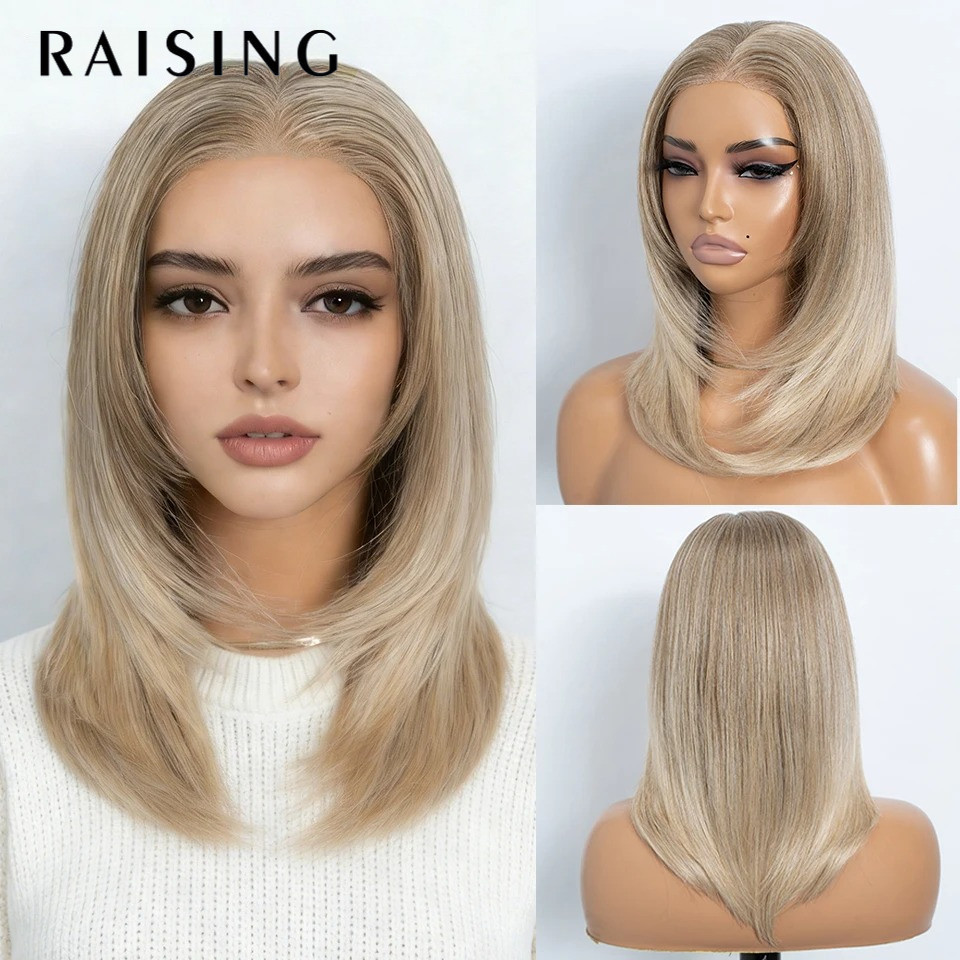วิกผม lace layered สังเคราะห์สำหรับผู้หญิง สีน้ำตาลออมเบรและบลอนด์ ขนาด 13x3