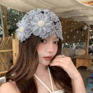 NEW หมวกถักหัว หมวกโครเชต์กลวง บางฤดูร้อน หมวกแฟชั่น วรรณกรรมย้อนยุค แฟชั่น