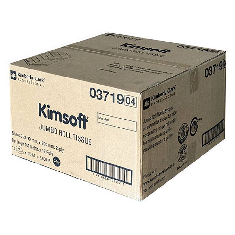 KIMSOFT กระดาษชำระจัมโบ้โรล JRT 2 ชั้น สีขาว 12 ม้วน/กล่อง