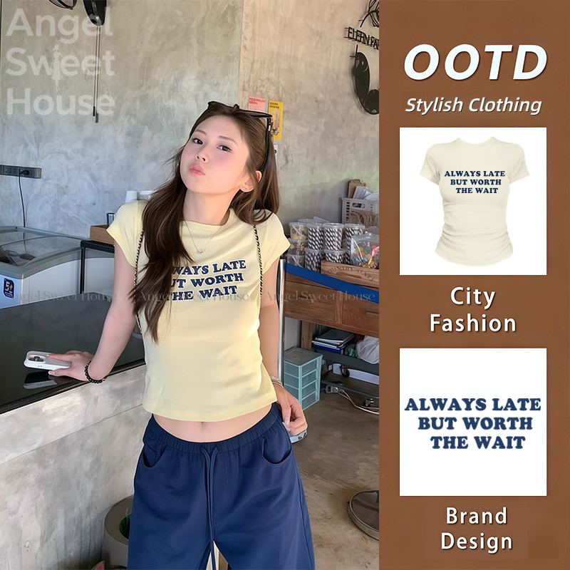 (จัดส่งตลอด 24 ชั่วโมง）Angle Official เกรดA+ ผ้าฝ้ายละเอียด เสื้อเบบี้ที เสื้อครอป  ผ้าพรีเมียมระบายอากาศดี ใส่สบาย