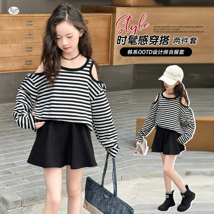 เสื้อกันหนาวและกระโปรงสูทสำหรับเด็กหญิง สไตล์เกาหลี เหมาะสำหรับฤดูใบไม้ร่วงและใบไม้ผลิ