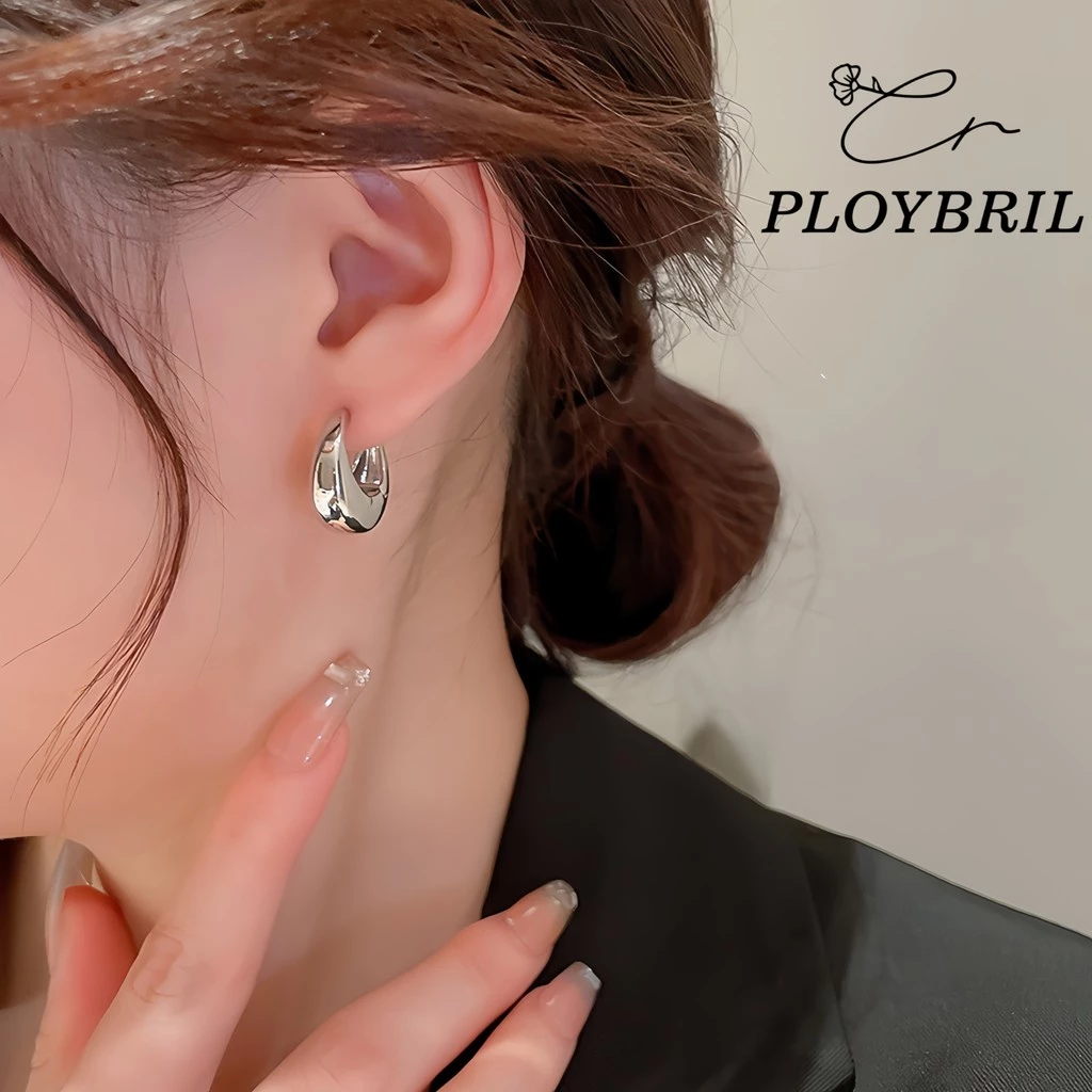 PLOYBRIL ต่างหูโลหะ ทรงเรขาคณิต เรียบง่าย สไตล์เกาหลี thumbnail 4