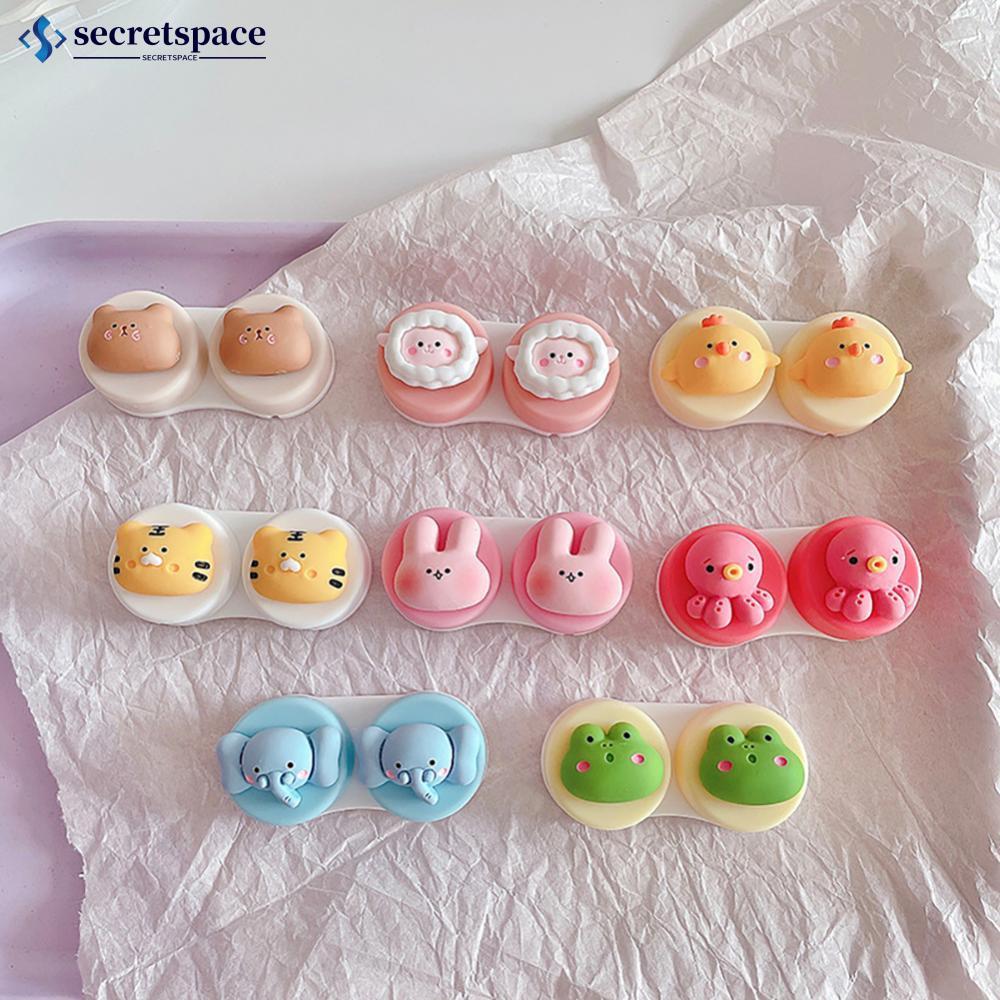 SECRETSPACE น่ารักคอนแทคเลนส์พร้อมแหนบเลนส์ชุดคอนแทคเลนส์คอนเทนเนอร์การ์ตูนสัตว์กล่องเก็บเลนส์ M4N4