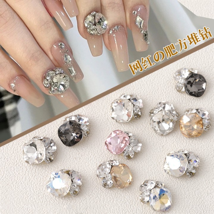 อุปกรณ์ทําเล็บ Fat Square K9 Stacked Diamond Ball ยอดนิยม High-Bright Crystal Transparent Rhinestone