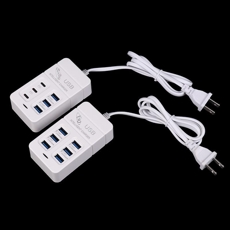 Th 1ชิ้นปลั๊กเสียบ US 6พอร์ตที่ชาร์จ USB หลายพอร์ต35W PD Type-C โทรศัพท์มือถือชาร์จเร็วบนผนังอะแดปเตอร์ฮับ USB BT