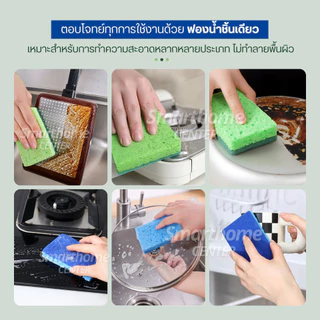ฟองน้ำล้างจานเยื่อไม้ขัด2ด้าน แบบติดสก๊อตไบร์ท ล้างจานชามไม่เป็นรอยขัดคราบน้ำมัน แผ่นขัดเยื่อฝ้าย ใยขัด สก็อตไบร์ท ครัว