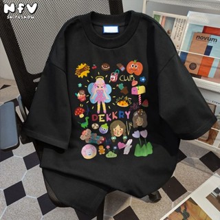 NFV เสื้อยืดแขนสั้นคอกลม✨สไตล์เกาหลี ลายการ์ตูนกราฟฟิตี ทรงห…