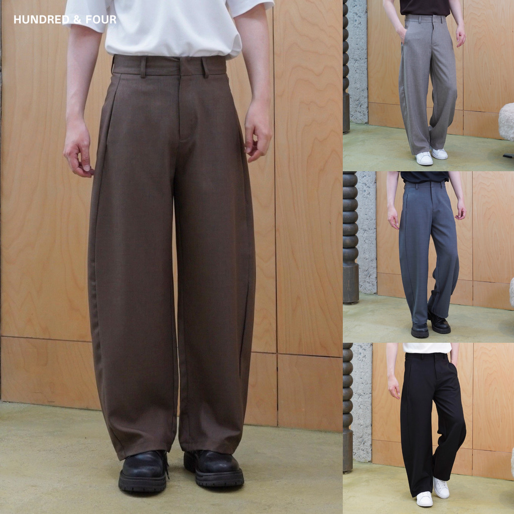 กางเกงบาร์เรล ทรงโค้ง ผ้าสแลค รุ่น BARREL BAGGY - HUNDRED&FOUR
