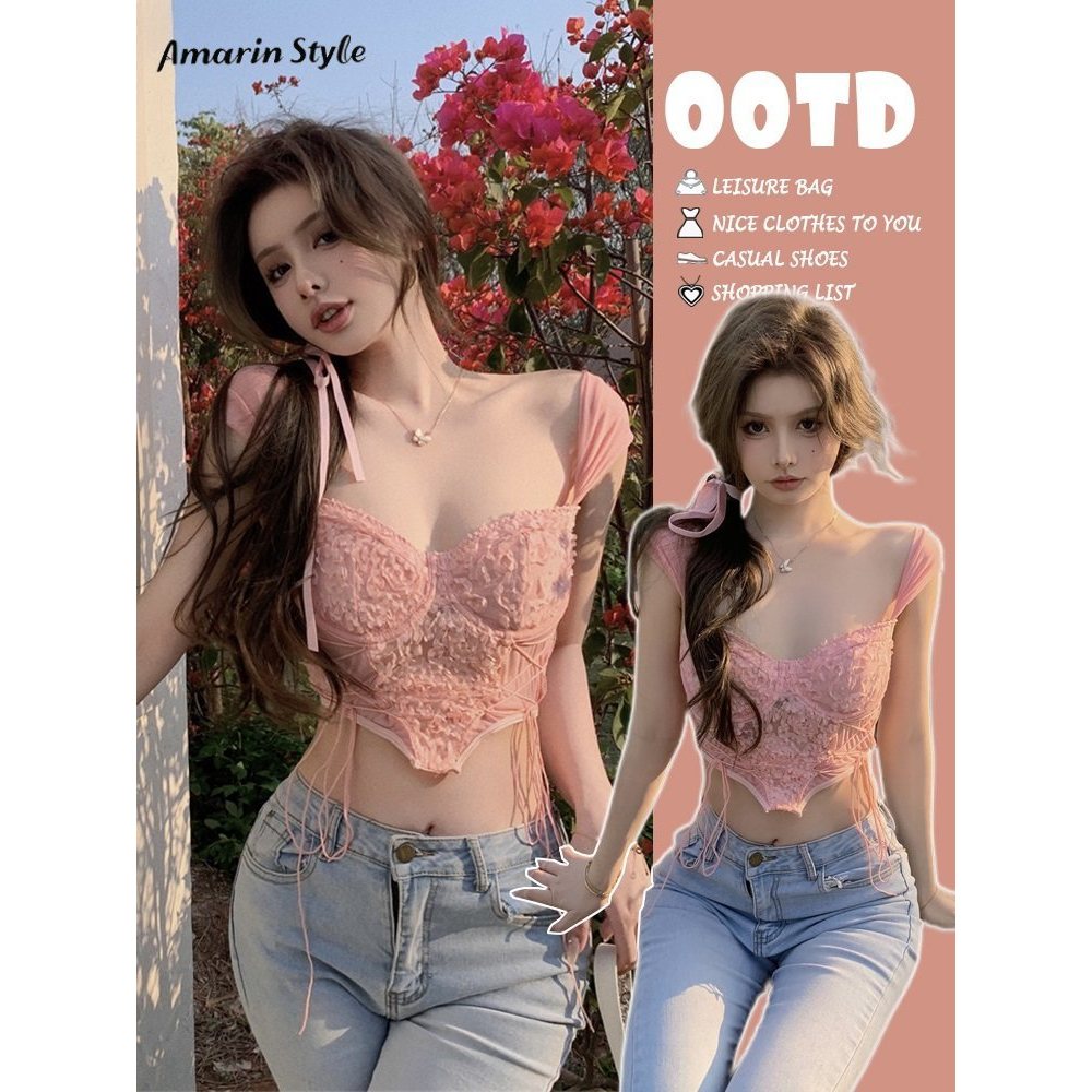 Amarin พร้อมส่ง เสื้อสายเดี่ยว มีซับ-in ผ้านุ่มนิ่ม ใส่สบายแอบเซ็กซี่ ไซส์พอดีตัว  FY1880 – โปรปัง