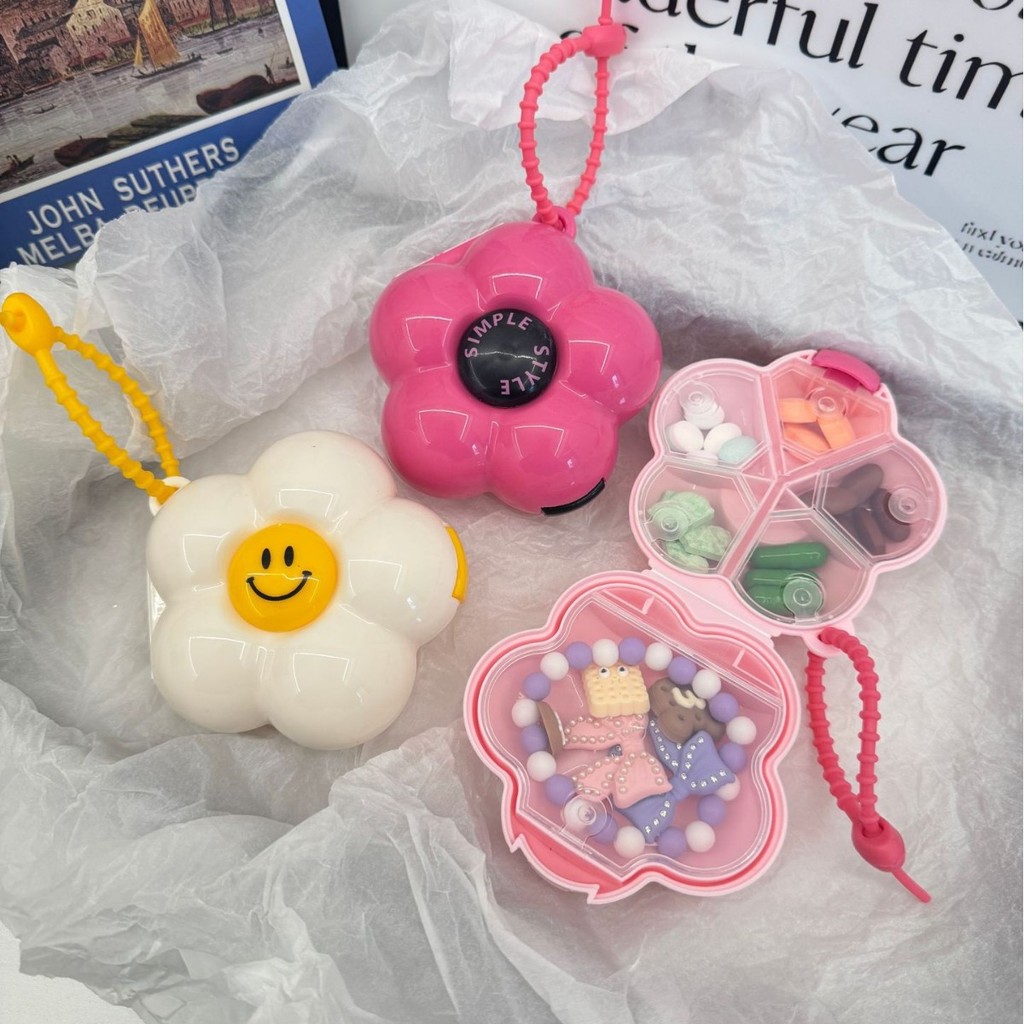 กล่องจัดเก็บพกพา 3 in 1 ลายดอกไม้​ – ใส่ยา + เครื่องประดับ + แหวน​ | ส่งเร็ว