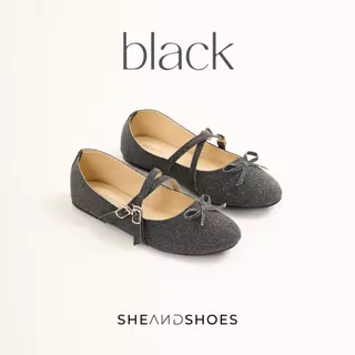 🚗 ส่งด่วน กทม - Emily รองเท้า Mary Jane [ Sz.36-43 ] ผ้ายีนส์กากเพชร