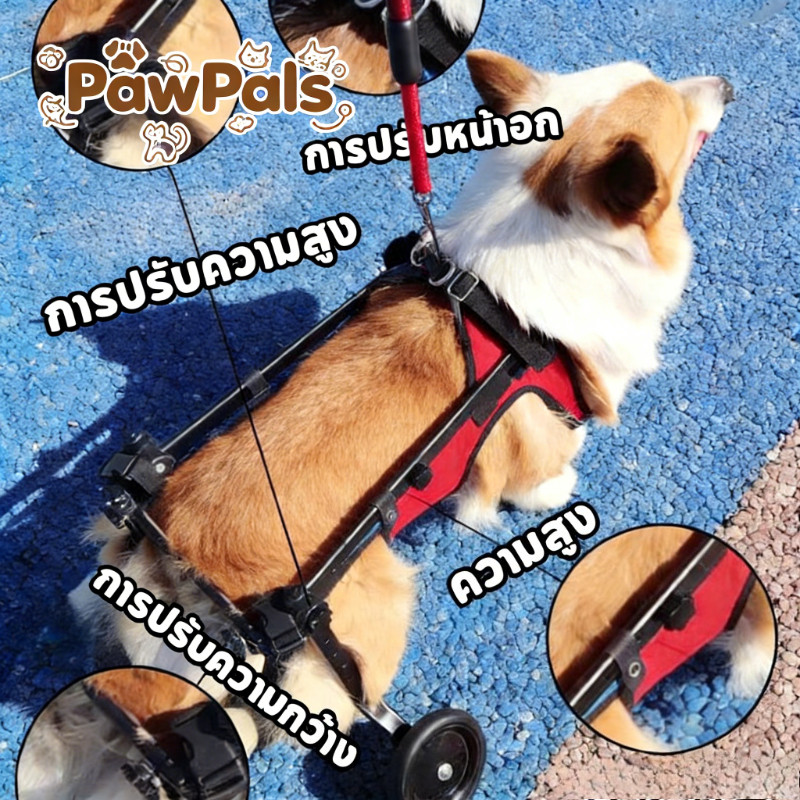 รถเข็นสัตว์เลี้ยง วีลแชร์สุนัข รถเข็นสำหรับสัตว์พิการ ความสูง/ความกว้าง/ความสูง/หน้าอก ปรับได้