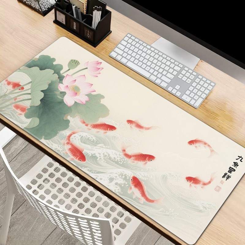 แผ่นรองเมาส์ Lotus Koi พิมพ์ HD แผ่นรองเมาส์กันน้ํา Seaming ขนาดใหญ่แผ่นรองเมาส์สําหรับเล่นเกมกันลื่น