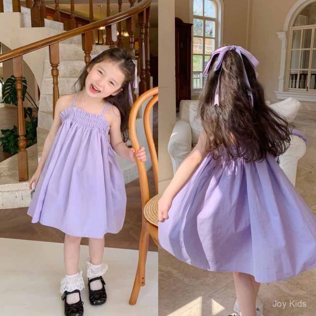 ✨JoyKids✨ ชุดเดรสเด็กผู้หญิงสีม่วงอ่อนสำหรับเด็กวัย3-8ปีเสื้อกล้ามไม่มีแขนสุดน่ารักเนื้อผ้าบางเบาสำหรับฤดูร้อน⚠️ สินค้าทุกรายการที่ออกจากร้านจะถูกบันทึกวิดีโอขณะแพ็คและส่งมอบให้กับบริษัทขนส่งค่ะ ⚠️