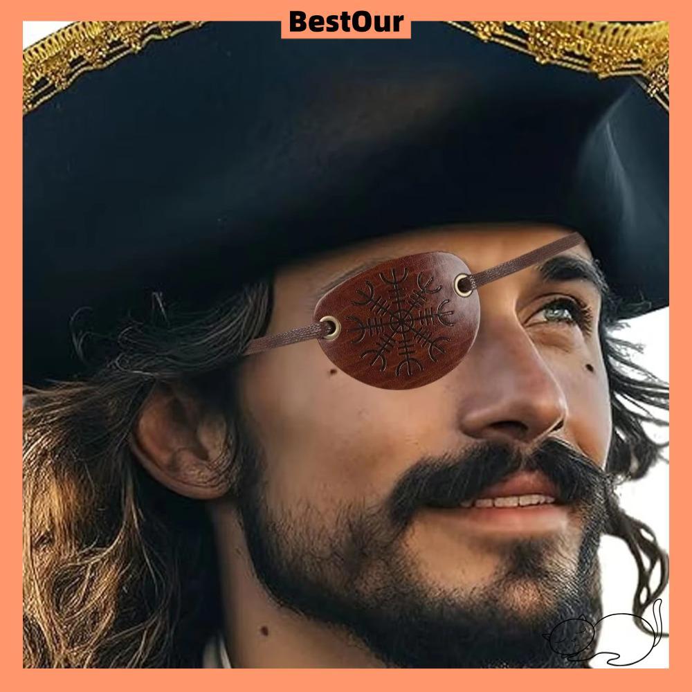 BESTOUR Flat Profile Eyepatch, Hand Made Retro Pirate Eye , Leather Halloween Costume Accessories