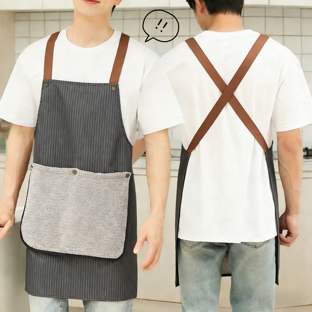 ผ้ากันเปื้อนใส่ทำอาหาร ทนทานต่อน้ํามันและน้ํา กระเป๋าลึก ไม่มีแขน สไตล์มินิมอล ร้านกาแฟ ATCCH