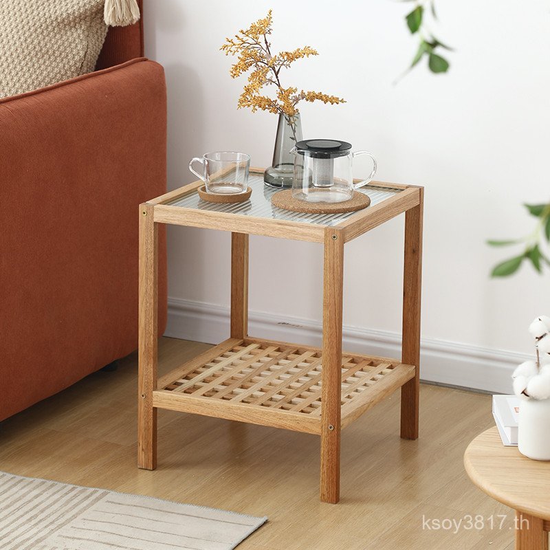 Fengjia โซฟา 9wins ไม้สองชั้นแก้วเรียบง่ายโต๊ะกาแฟตารางสไตล์ญี่ปุ่นข้างเตียงประหยัดไม้เนื้อแข็งโต๊ะข