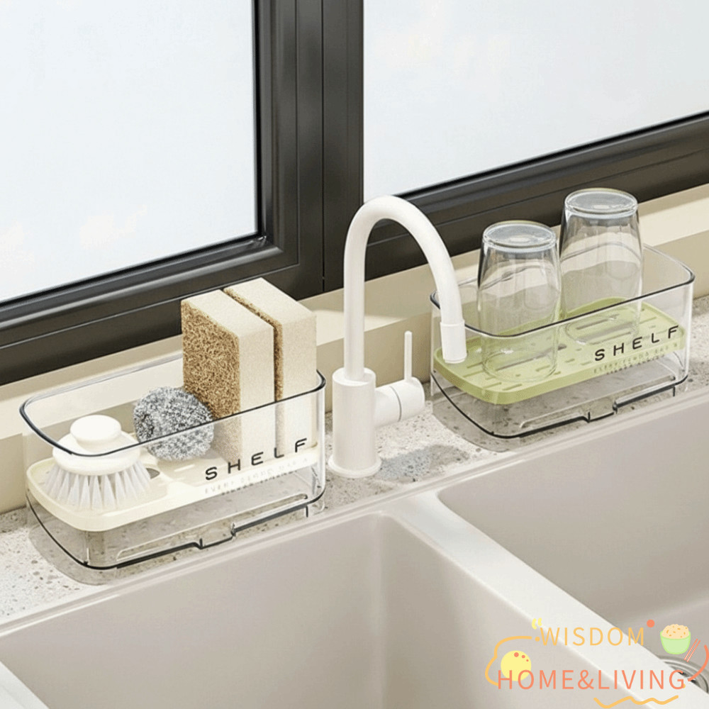 วิสโดม อ่างล้างจานชั้นวางเศษผ้า,ที่มีท่อระบายน้ําแผ่นใสก๊อกน้ําชั้นเก็บ,มัลติฟังก์ชั่ประหยัดพื้นที่ห้องครัวชั้นวางอ่างล้างจานอุปกรณ์ค