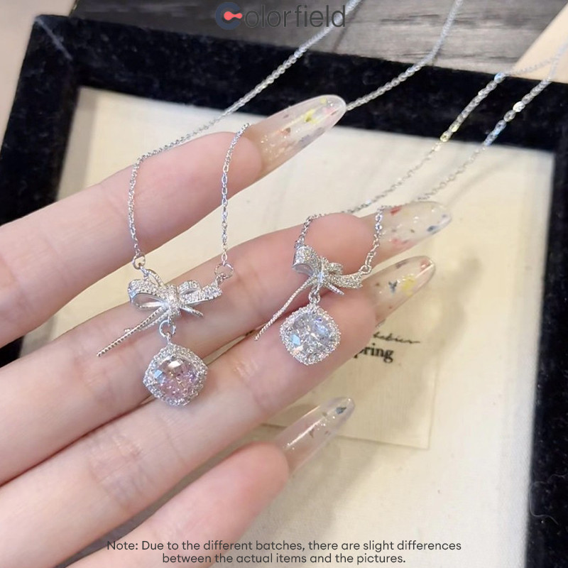 Colorfield สร้อยคอจี้รูปน้ำตาลทรงสี่เหลี่ยม ดีไซน์โบว์ไม่สม่ำเสมอ ระยิบระยับ หรูหรา เหมาะสำหรับผู้หญิง-COD💖 - รูปที่ 6