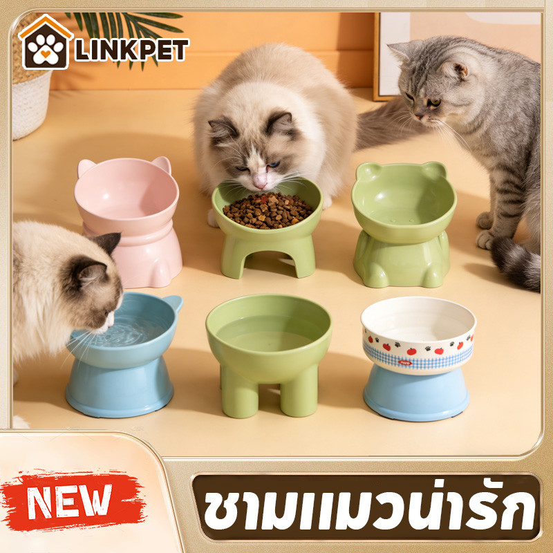 ชามแมวน่ารัก ชามข้าวแมว ชามแมวยกสูง ความจุสูง รูใหญ่