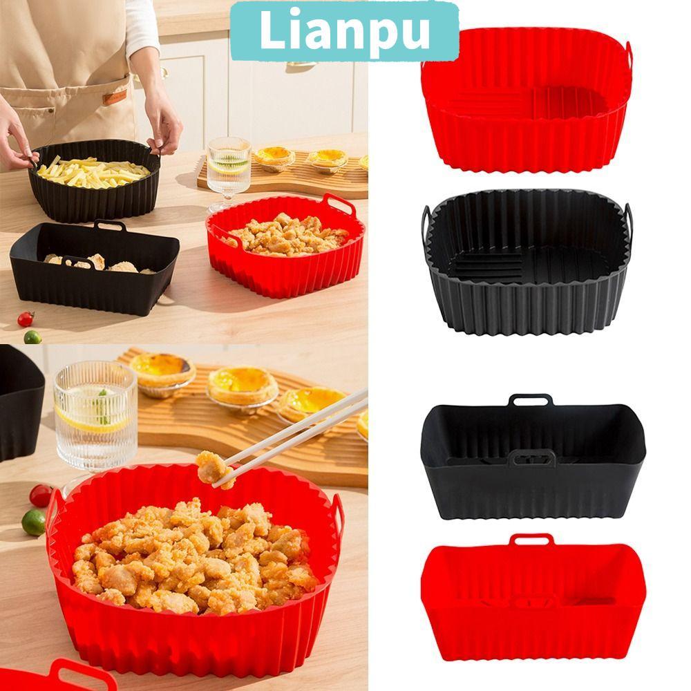 LIANPU ซิลิโคน Air Fryer Liners พร้อมที่จับสีดําสีแดงเตาอบ Liner, Air Fryer อุปกรณ์เสริมสําหรับ 4-7 