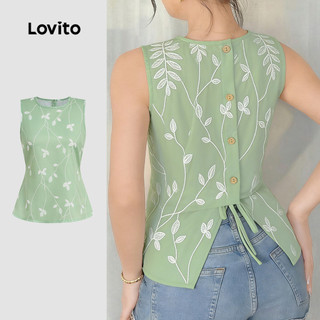 Lovito Boho Top Flores Botão Amarrar Costas Primavera/verão Verde Claro Top para Mulheres L178ED823