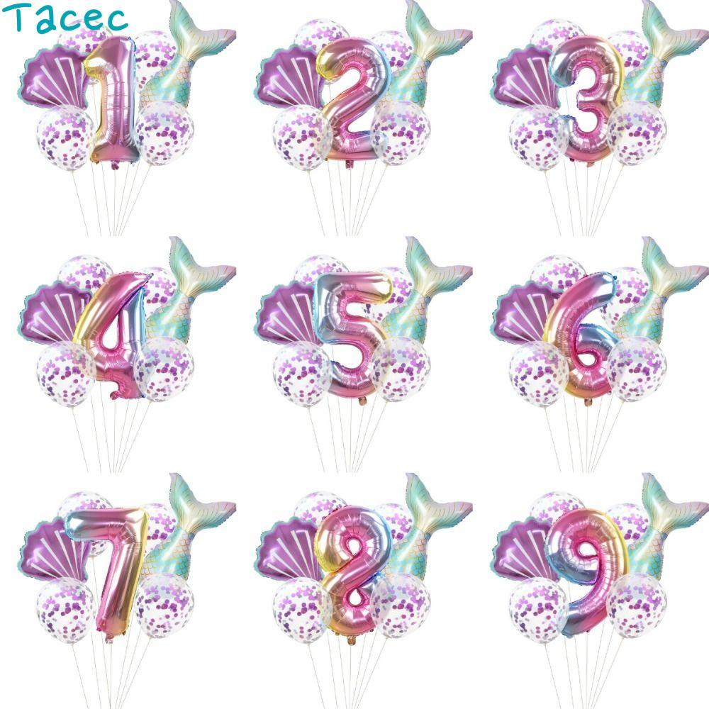 อันมา 7ชิ้นลูกโป่งปาร์ตี้เงือกน้อย,32นิ้วจํานวนฟอยล์บอลลูนชุดบอลลูนนางเงือก,เด็กตกแต่งงานเลี้ยงวันเก