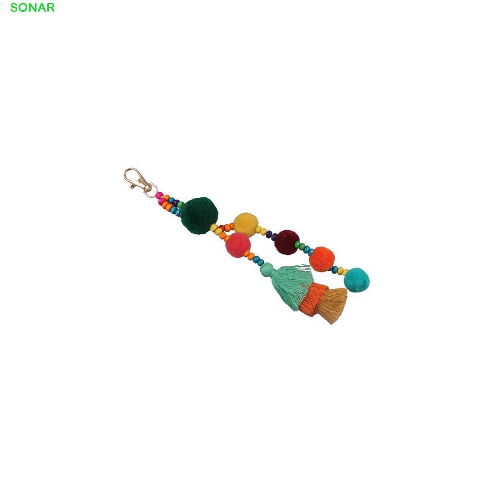 SONAR Boho สไตล์ลูกผมพู่พวงกุญแจ, Boho สไตล์ที่มีสีสัน Boho สไตล์พวงกุญแจ, Boho เครื่องประดับพู่สีไล