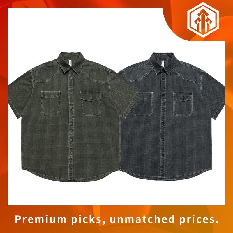 CBE GREY DENIM SHIRT 02 / เสื้อเชิ้ตคอปยีนส์แขนสั้นดำเฟด (เทา)
