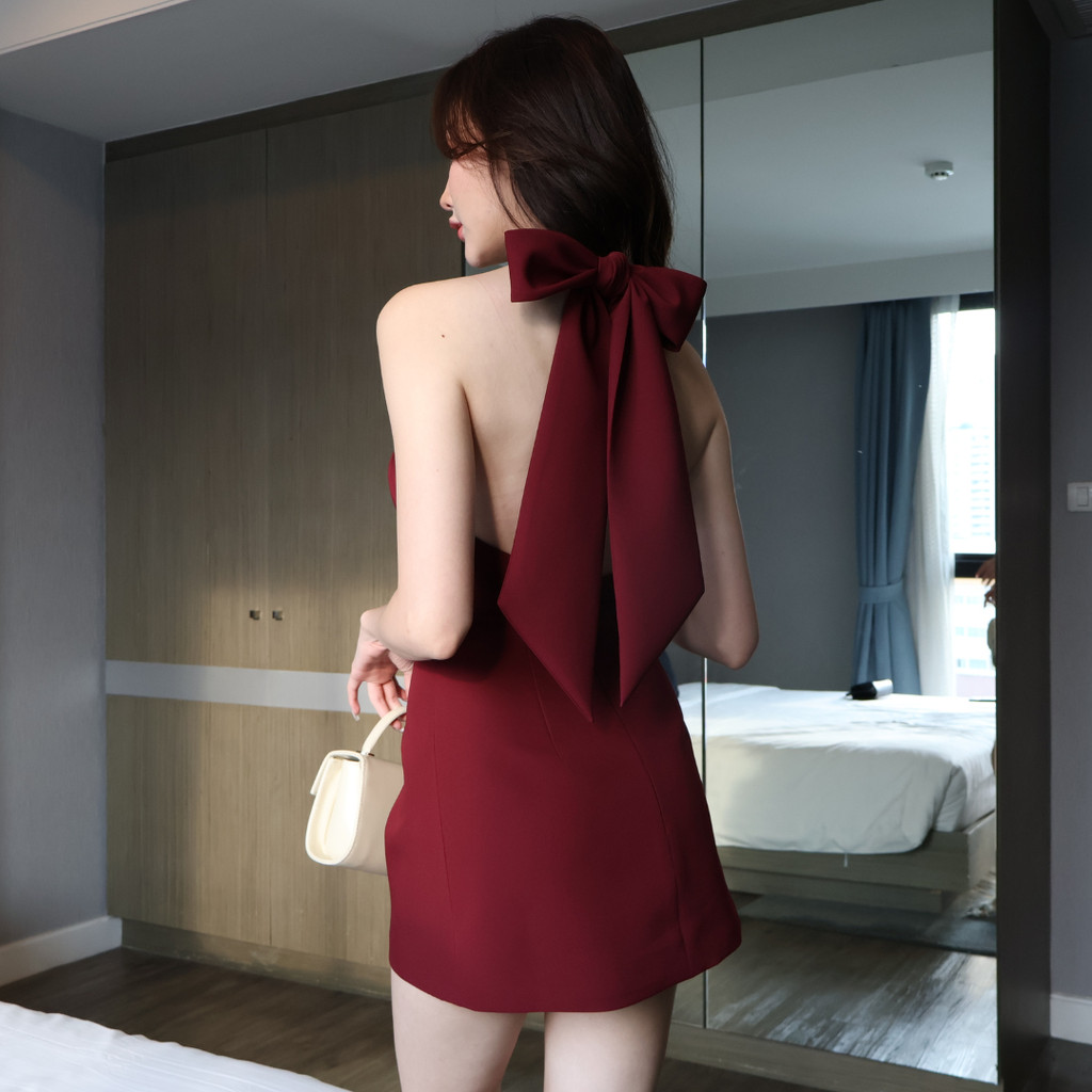 Lism D-093 Ribbon Charm Mini Dress ชุดเดรสผูกโบว์