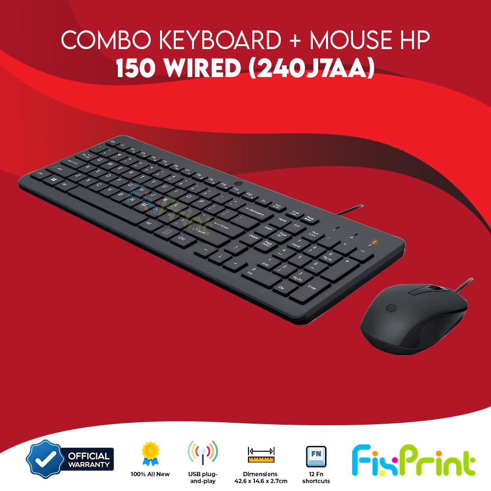 คีย์บอร์ดและเมาส์ HP 150 Combo แบบมีสาย USB รับประกันอินโดนีเซีย HP อย่างเป็นทางการ