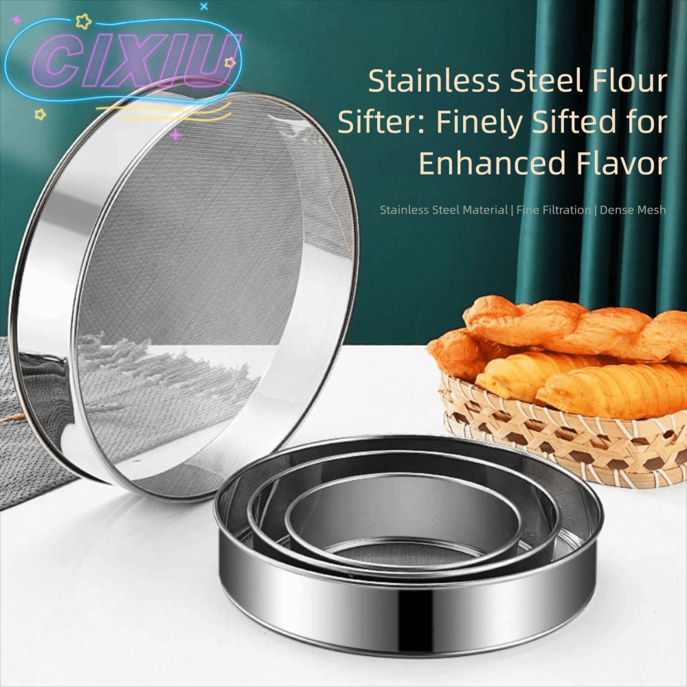 CIXIU ตาข่ายร่อนแป้ง, ตะแกรงแป้งกลมสีเงิน, ครัวเรือน 15/20/25/30 ซม. สแตนเลส Ultra-fine 60 ตาข่ายแป้