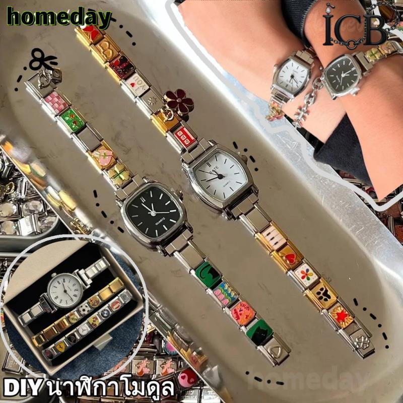 ⌚นาฬิกา Hot DIY Italian Charm Modular ใหม่ Sliver ข้อมือเพื่อนที่ดีที่สุดพ่อดอกไม้อิตาเลี่ยน Charm Links Fit 9 มม.สร้อยข้อมือสแตนเลสทําเครื่องประดับ