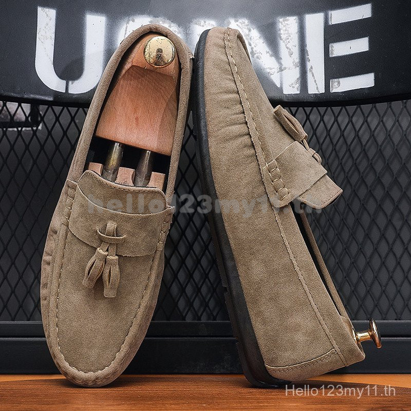 Slip On Suede Leather Black Shoes Men Driving Shoes Low-Top Loafer 8YNZ