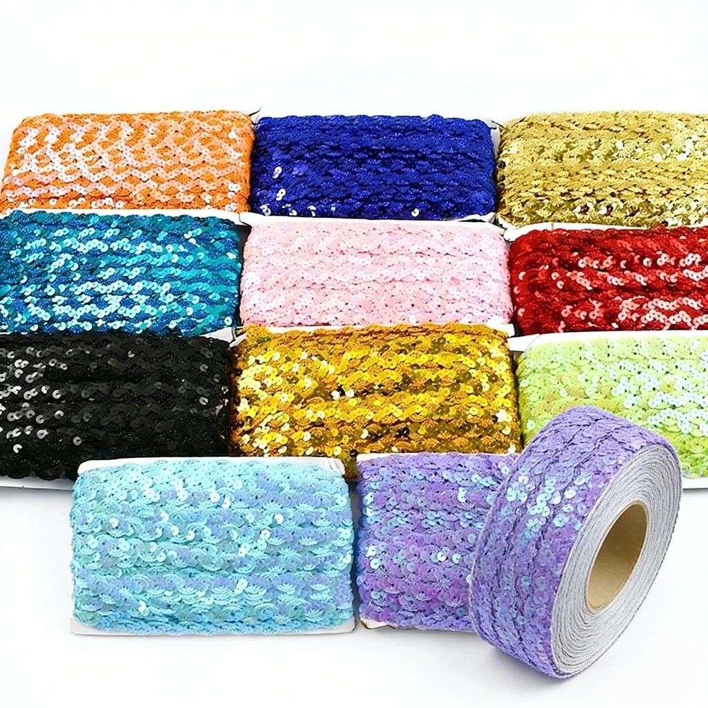 2Yards 15 มม.Glitter เลื่อมริบบิ้น Trim สําหรับเสื้อผ้าตกแต่ง