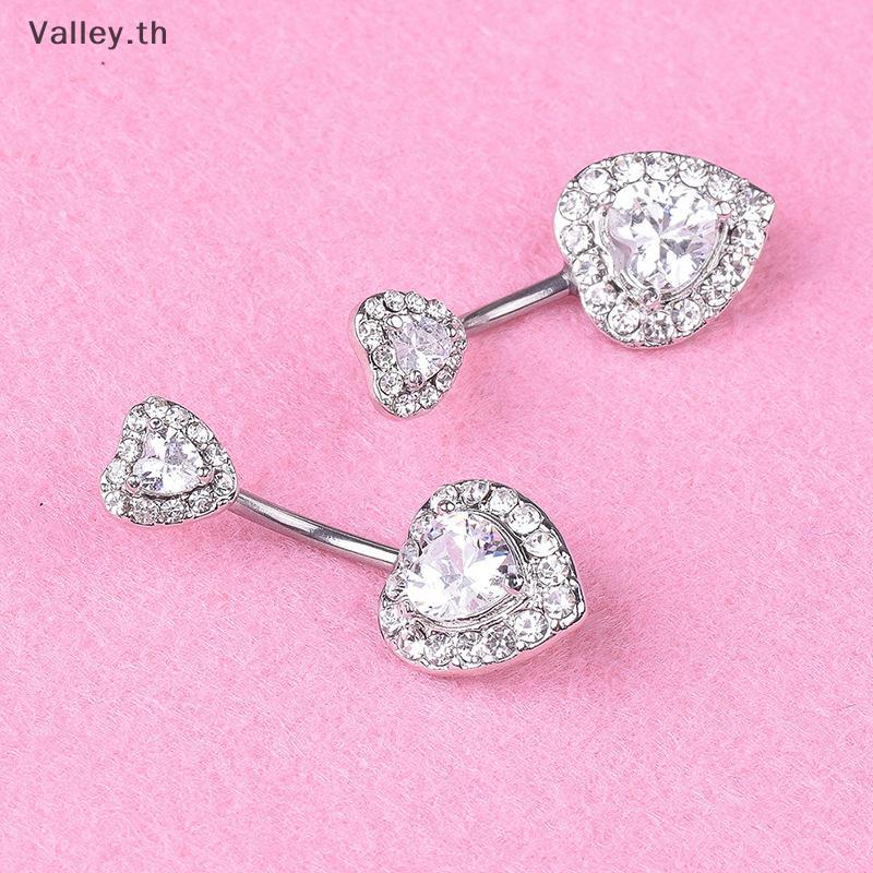 [Valley] Crystal Heart Navel Belly Button Rings Barbell Navel Ring Jewelry TH