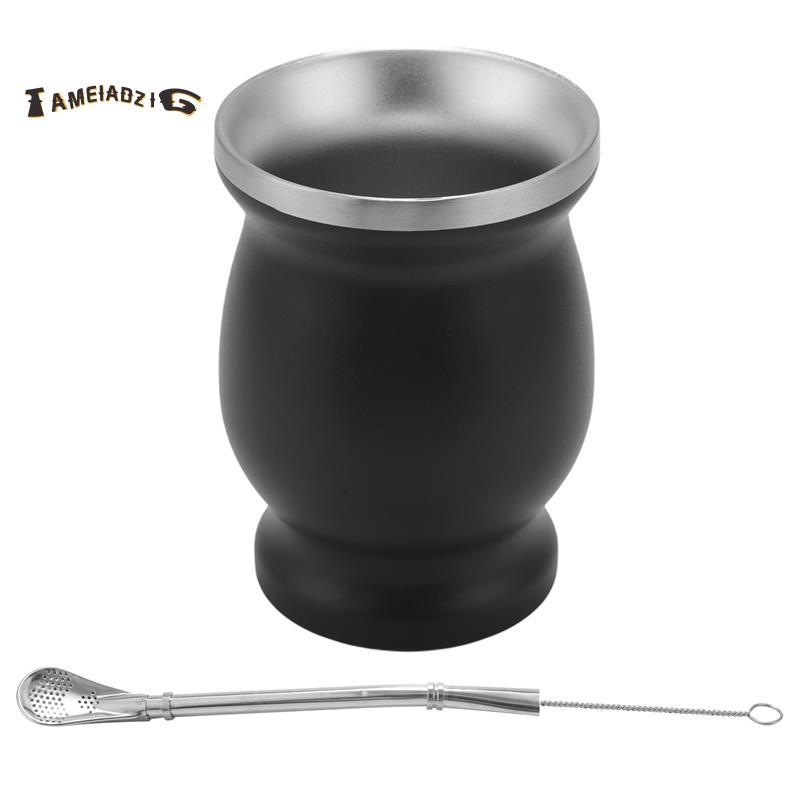 [คุณภาพ T]Yerba Mate Gourd Set Double-Wall Stainless Tea Cup and Bombillas Bombillas Yerba Mate Stra