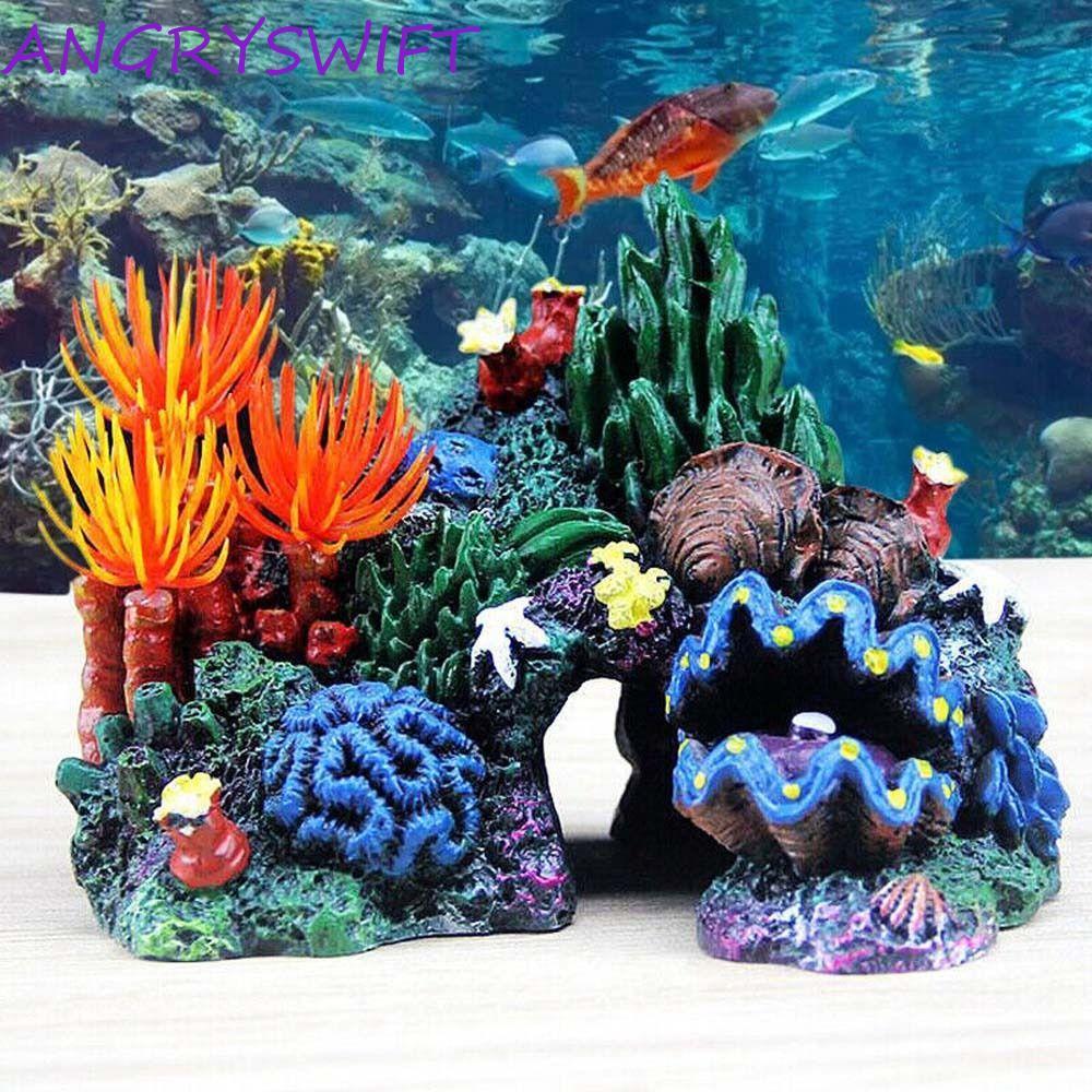 ANGRYSWIFT Aquarium ภูมิทัศน์ปะการังเชลล์ธรรมชาติจําลองปะการังปลา Hideaway Rock Coral Reef ถังปลาเครื่องประดับ